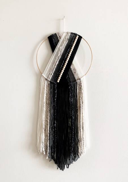 Beaded Yarn Hoop Wall Hanging Modern Boho Nursery Decor - image 1