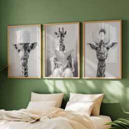 Funny Giraffe Wall Art Set - Black & White Prints, Quirky Animal Art, Stylish Poster Trio, Modern Decor - thumbnail 3