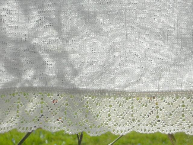 Rustic Linen Valance With Crochet Lace Edge, Ivory Kitchen Cafe Curtain - image 1