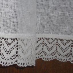 Rustic Linen Valance With Crochet Lace Edge, Ivory Kitchen Cafe Curtain - thumbnail 4