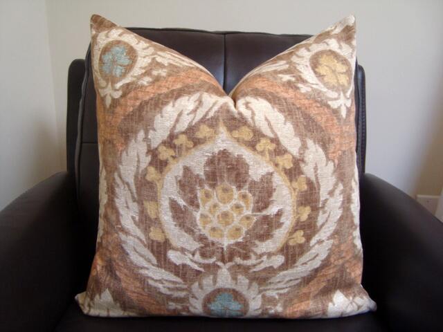 Kravet Medallion Pillow Cover, Brown Grey Exotic Cushion - 20x20 - image 1