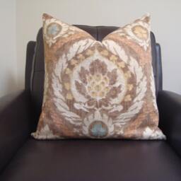 Kravet Medallion Pillow Cover, Brown Grey Exotic Cushion - 20x20 - thumbnail 2