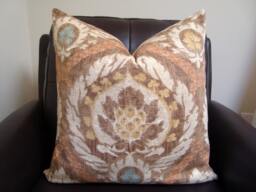 Kravet Medallion Pillow Cover, Brown Grey Exotic Cushion - 20x20 - thumbnail 1
