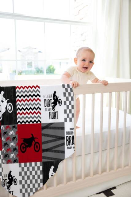 Motocross Baby Blanket Red Dirt Bike Nursery Decor - image 1
