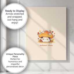 Cute Autumn Mushroom Kawaii Forest Illustration Canvas Wall Art Print Decor Picture Ready To Hang - thumbnail 3