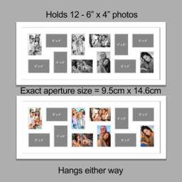 Large Multi Photo Picture Frame - Holds 12 4x6 Photos in A White Wooden With Mount - thumbnail 2