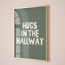Hugs in The Hallway, Unframed Card Art Print, Entryway Wall Decor, Family Home Green & Cream - thumbnail 1