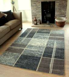 New Taupe Brown Silver Grey Rugs Small Large Mats Modern Blocks Design UK