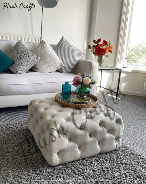 Brand New Handmade Cream Plush Velvet Footstool/Coffee Table, Made To Order - image 1
