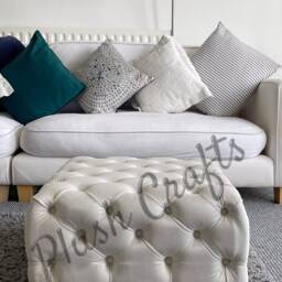 Brand New Handmade Cream Plush Velvet Footstool/Coffee Table, Made To Order - thumbnail 2