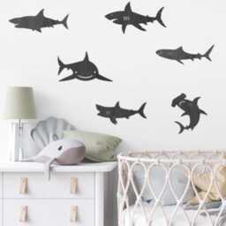 Wooden Shark Wall Art Set - Bedroom Decor Under The Sea Themed Kids Room Nursery Playroom - thumbnail 1
