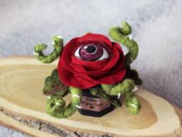 Needle Felted Monster Plant Spooky Eye Rose, Witch Garden Decor, Halloween Gift - thumbnail 1
