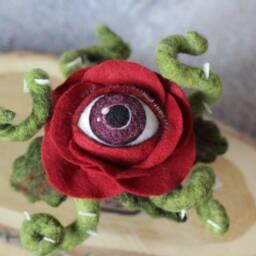 Needle Felted Monster Plant Spooky Eye Rose, Witch Garden Decor, Halloween Gift - thumbnail 2