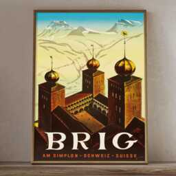 Vintage Brig Switzerland Travel Poster Valais Alps Stockalper Palace Wall Art Print - thumbnail 2