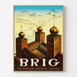 Vintage Brig Switzerland Travel Poster Valais Alps Stockalper Palace Wall Art Print - thumbnail 1