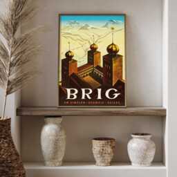 Vintage Brig Switzerland Travel Poster Valais Alps Stockalper Palace Wall Art Print - thumbnail 3
