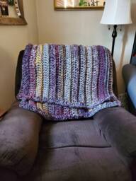 Crochet Purple Raspberry Throw in Grays, Purple, Mustards & Magentas - thumbnail 1