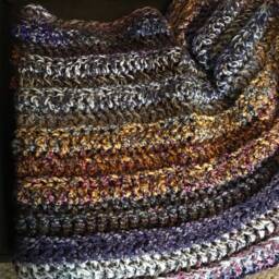 Crochet Purple Raspberry Throw in Grays, Purple, Mustards & Magentas - thumbnail 3