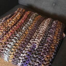 Crochet Purple Raspberry Throw in Grays, Purple, Mustards & Magentas - thumbnail 2