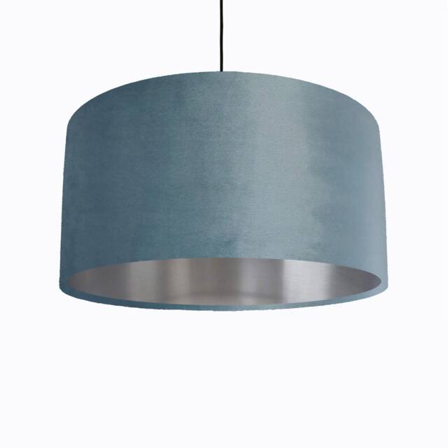 Duck Egg Blue Velvet Lampshade With Silver Lining - image 1