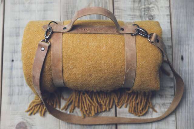 Personalized Wool Throw Blanket With Leather Carrier - image 1