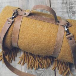 Personalized Wool Throw Blanket With Leather Carrier - thumbnail 3