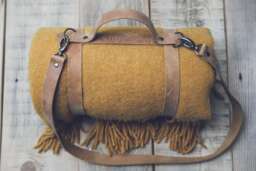 Personalized Wool Throw Blanket With Leather Carrier - thumbnail 1