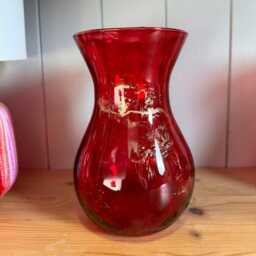 Hand Decorated 18cm Tall Red Glass Vase Gold Copper Or Silver Finish - thumbnail 3