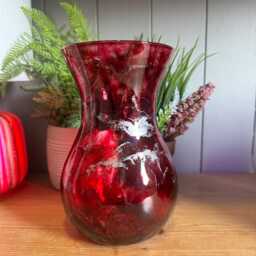 Hand Decorated 18cm Tall Red Glass Vase Gold Copper Or Silver Finish - thumbnail 2