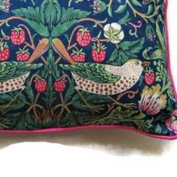 William Morris Strawberry Thief, Arts & Crafts, Blue, Pink Green Birds, Cotton Cushion Cover, Throw Pillow Home Decor - thumbnail 2