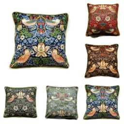 William Morris Strawberry Thief, Arts & Crafts, Blue, Pink Green Birds, Cotton Cushion Cover, Throw Pillow Home Decor - thumbnail 4