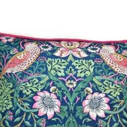 William Morris Strawberry Thief, Arts & Crafts, Blue, Pink Green Birds, Cotton Cushion Cover, Throw Pillow Home Decor - thumbnail 3