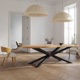 Solid Oak Dining Table With Spider Steel Legs - Durable Hardwood 082