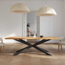 Solid Oak Dining Table With Spider Steel Legs - Durable Hardwood 082 - thumbnail 3