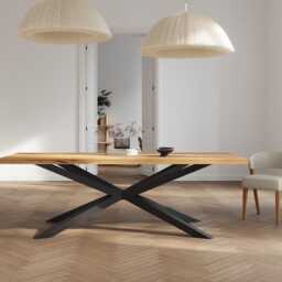 Solid Oak Dining Table With Spider Steel Legs - Durable Hardwood 082 - thumbnail 2
