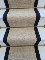 Herringbone Beige Biscotti Stair Runner With 100% Cotton Black Border