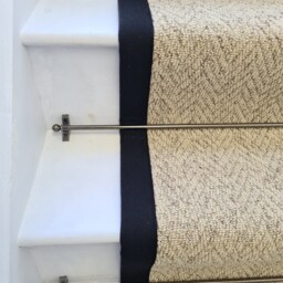 Herringbone Beige Biscotti Stair Runner With 100% Cotton Black Border - thumbnail 2