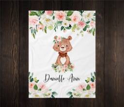 Personalized Baby Name Blanket, Gift, Bear, Custom Coming Home Hospital Shower Gift Birthday Woodland - thumbnail 1