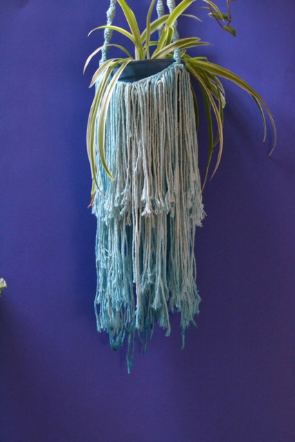 Modern Macrame Plant Hanger Blue Doublemacrame Cotton Boho Planter, Hygge Macrame Plant Holder, Modern Christmas Gift - image 1