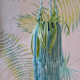 Modern Macrame Plant Hanger Blue Doublemacrame Cotton Boho Planter, Hygge Macrame Plant Holder, Modern Christmas Gift - thumbnail 2