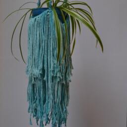 Modern Macrame Plant Hanger Blue Doublemacrame Cotton Boho Planter, Hygge Macrame Plant Holder, Modern Christmas Gift - thumbnail 3