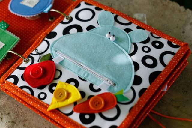 Hippo Page For Custom Built Quiet Book By Tomtoy, Button-Zipper Activities, Feed The Hippo, Fabric Busy Book Pages, 20x20cm, Single - image 1