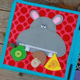 Hippo Page For Custom Built Quiet Book By Tomtoy, Button-Zipper Activities, Feed The Hippo, Fabric Busy Book Pages, 20x20cm, Single - thumbnail 4