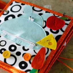 Hippo Page For Custom Built Quiet Book By Tomtoy, Button-Zipper Activities, Feed The Hippo, Fabric Busy Book Pages, 20x20cm, Single - thumbnail 3