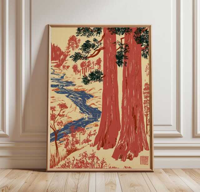 Cedar Forest Poster, Woodland Landscape Wall Art, Nature Print - image 1