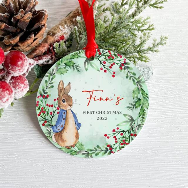 Babies First Christmas Bauble, Personalised Peter Rabbit Bauble, Personalised Gifts For Girls, Small Christmas - image 1