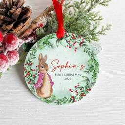 Babies First Christmas Bauble, Personalised Peter Rabbit Bauble, Personalised Gifts For Girls, Small Christmas - thumbnail 2