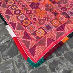 Vintage Kantha Hand Embroidered Throw Carpet Design Unique Artisan Craft - thumbnail 3