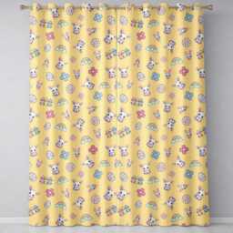 Cute Rainbow Bunny Flower Easter Egg Seamless Pattern Yellow Background Readymade Eyelet Ring Top Thermal 100% Blackout Curtains - thumbnail 2