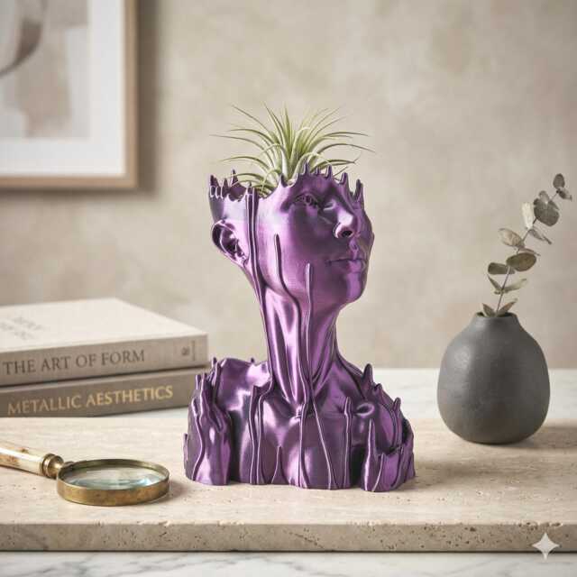 Dripgirl Melting Face Plant Pot - Abstract Female Bust Planter Purple Surreal Head Vase Gothic Succulent Unique Room Decor - image 1